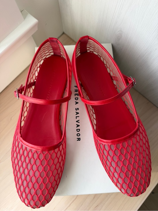 Shoes - Freda Salvador Laurel Fishnet Mary Jane Flats Crimson Red Size 10